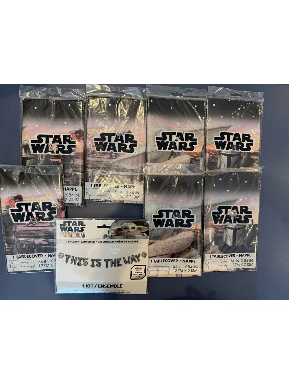 Disney Star Wars Plastic Table Cover Lot Of 7 54x84 & Ballon Banner New
